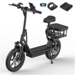 Patinete eléctrico AOVOPRO ESBS con asiento y cesta de 14 pulgadas - 500 W - 10,4 Ah - Negro
