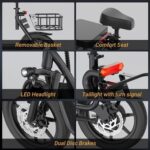 Patinete eléctrico AOVOPRO ESBS con asiento y cesta de 14 pulgadas - 500 W - 10,4 Ah - Negro - Imagen 3